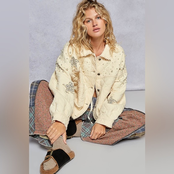 POL Jackets & Blazers - ⚡️ 📦 POL “ Twinkle Thread Puffer “ Quilted Patchwork and Pearl Jacket | Cream